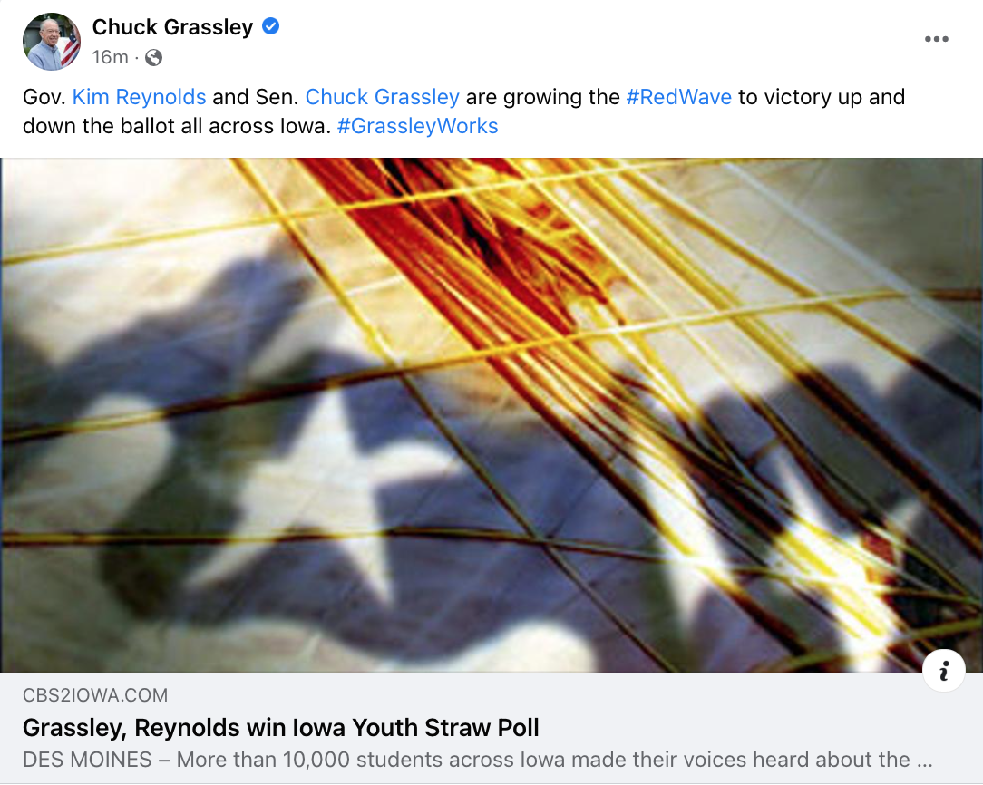 Grassley Wins Iowa Youth Straw Poll - Senator Chuck Grassley